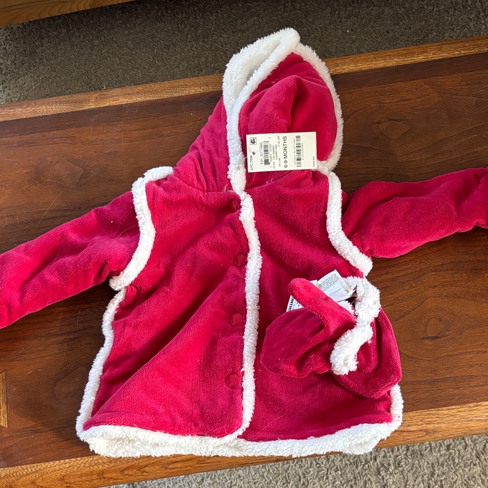 Red Hooded Baby Jacket with Mittens